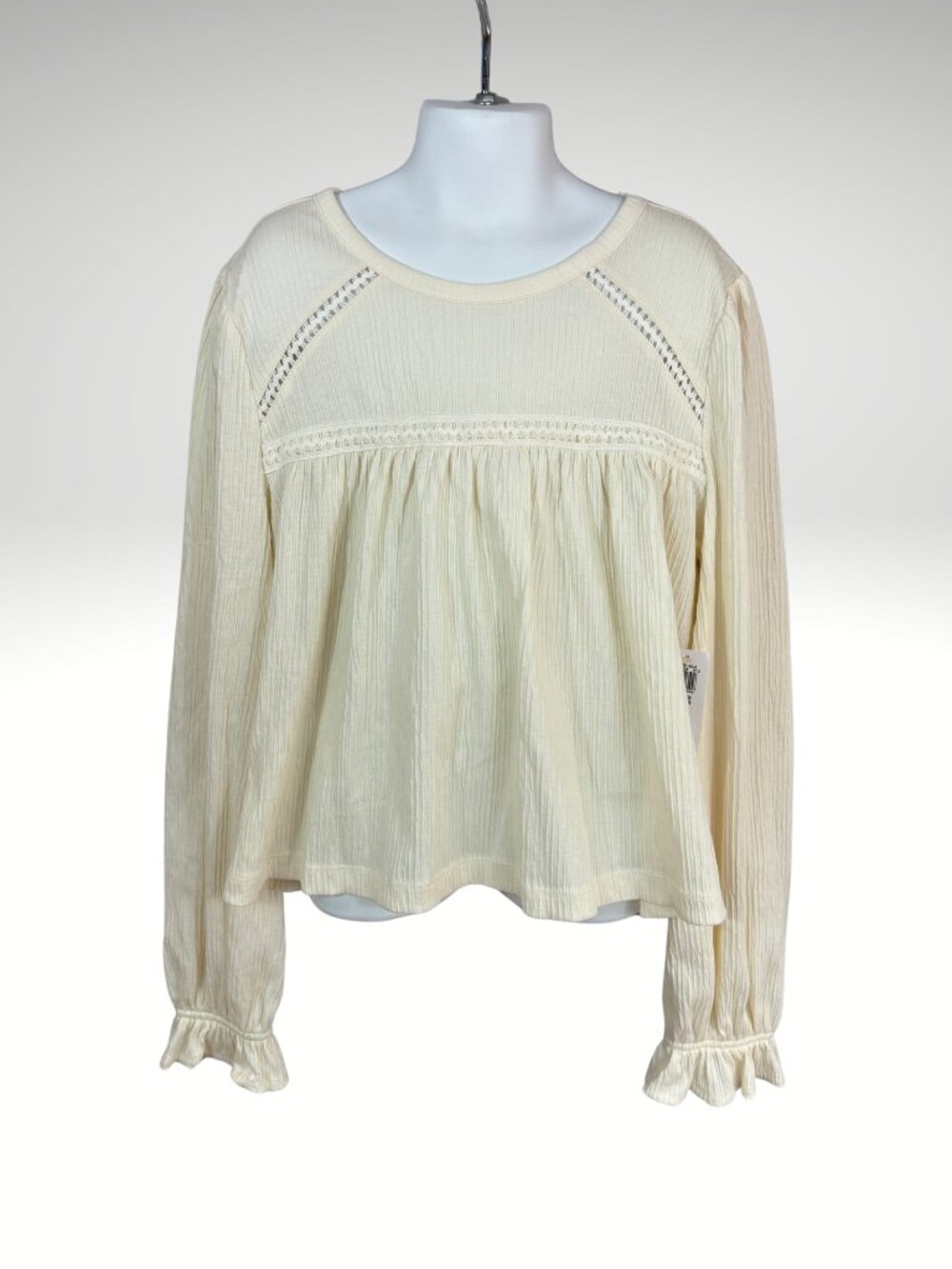 NWT Cream Boho Cottagecore Girls Waist Length Peasant Top Size Large (SKU: 208G)